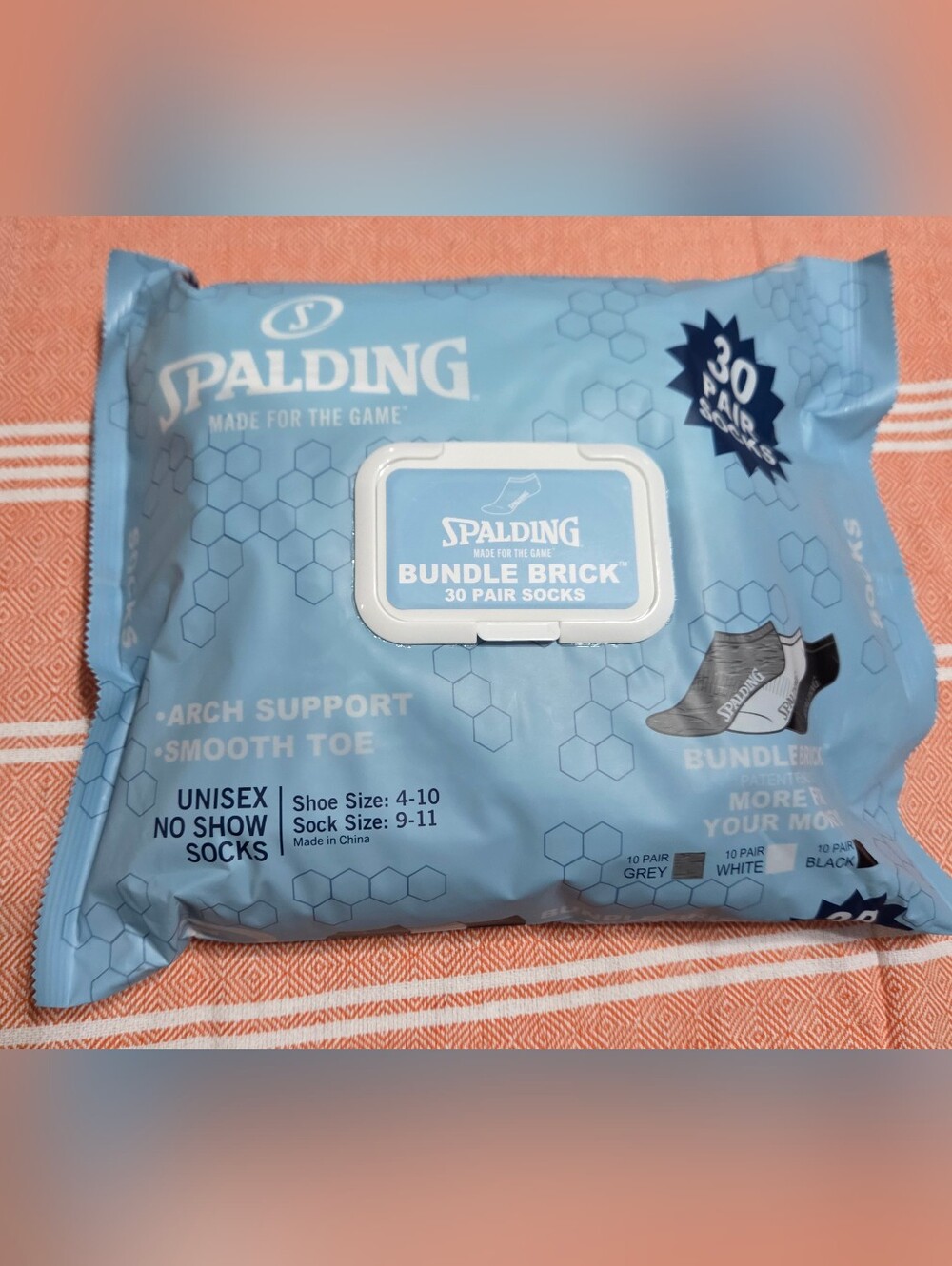 Spalding Unisex Bundle Brick 30-Pair No-Show Socks
